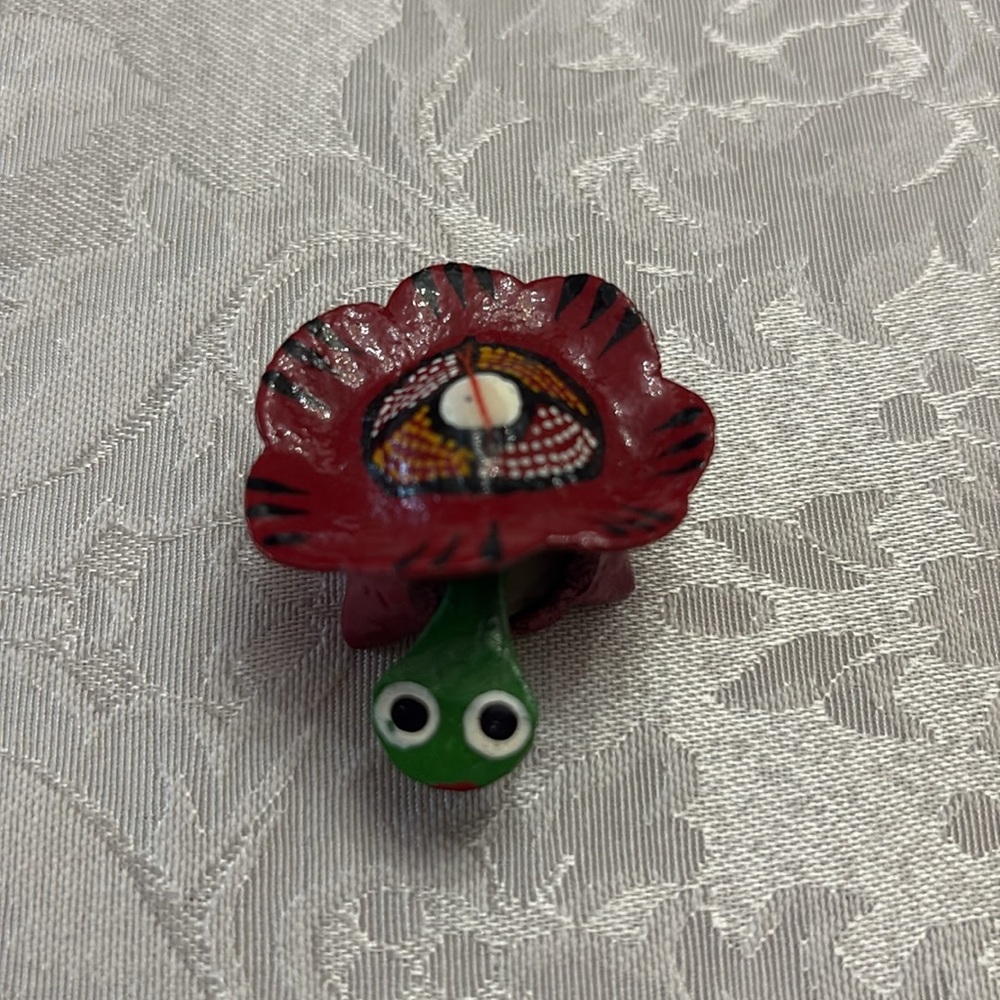 Handmade Mexican Wooden Red Shelled Turtle